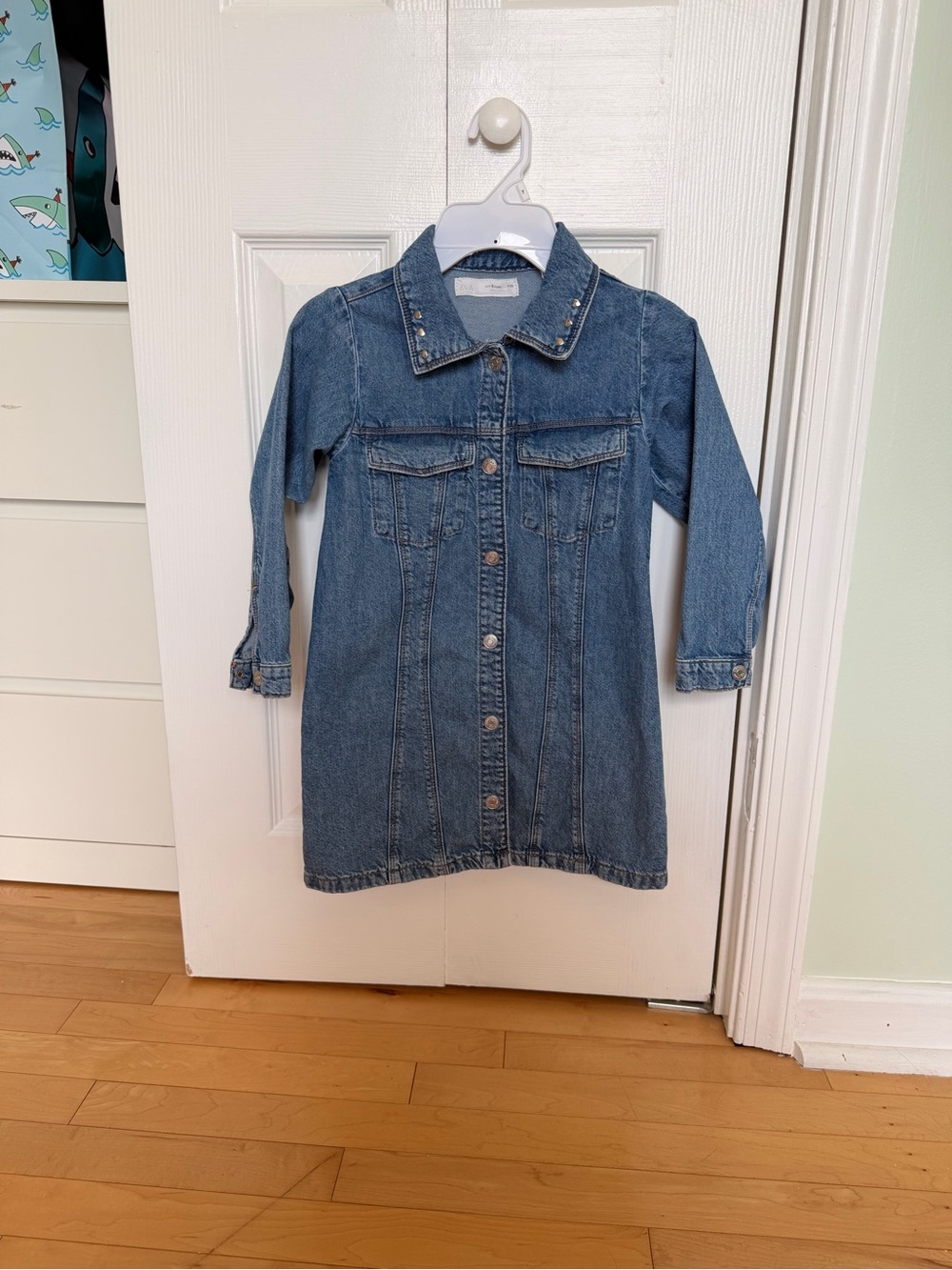 Zara Blue Stud-Trim Denim Jacket Dress